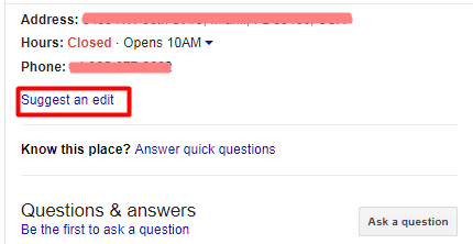 Suggest an edit option on a Business Page