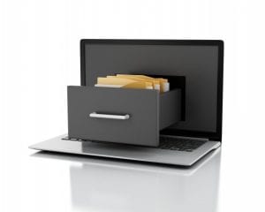 laptop with drawer containing files for online directories