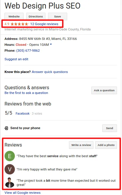 Example of Customer Reviews for a Business