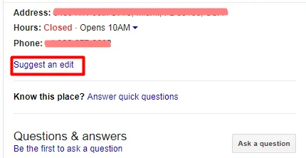 Suggest an edit option on a Business Page